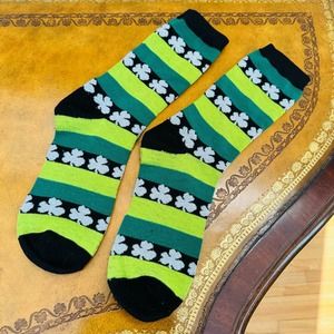 Shamrock Clover St Patricks Day Womens Crew Sparkle Irish Leprechaun Socks  NEW